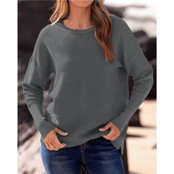 Women Casual 2024 Fall Sweater Long Sleeve‎ Ribbed Knit Pullover Loose Sweater - Picture 2 of 6